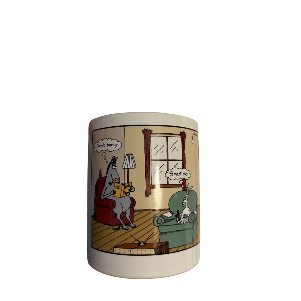 The Far Side Gary Larson Mug Smart Ass Donkey Rabbit Comic White Green 1998 OS